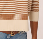 Three Quarter Sleeve Stripe Knit Sweater Top In Cream Camel 6