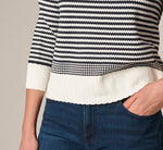 Three Quarter Sleeve Stripe Knit Sweater Top In Ivory Navy 4