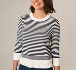 Three Quarter Sleeve Stripe Knit Sweater Top In Ivory Navy 5
