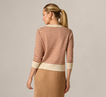 Three Quarter Sleeve Stripe Knit Sweater Top In Cream Mocha Bisque 6