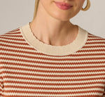 Three Quarter Sleeve Stripe Knit Sweater Top In Cream Mocha Bisque 4