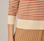 Three Quarter Sleeve Stripe Knit Sweater Top In Cream Mocha Bisque 5