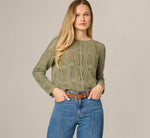 Long Sleeve Open Crochet Sweater In Sage Moss 1