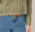 Long Sleeve Open Crochet Sweater In Sage Moss 5