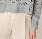 Long Sleeve Open Crochet Sweater In Soft Cloud 5