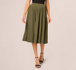 Micropleated Printed A Line Midi Skirt In Olivine 2