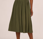 Micropleated Printed A Line Midi Skirt In Olivine 4