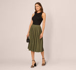 Micropleated Printed A Line Midi Skirt In Olivine 1
