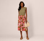 Micropleated Printed A Line Midi Skirt In Pale Mauve Botanic Flora 1