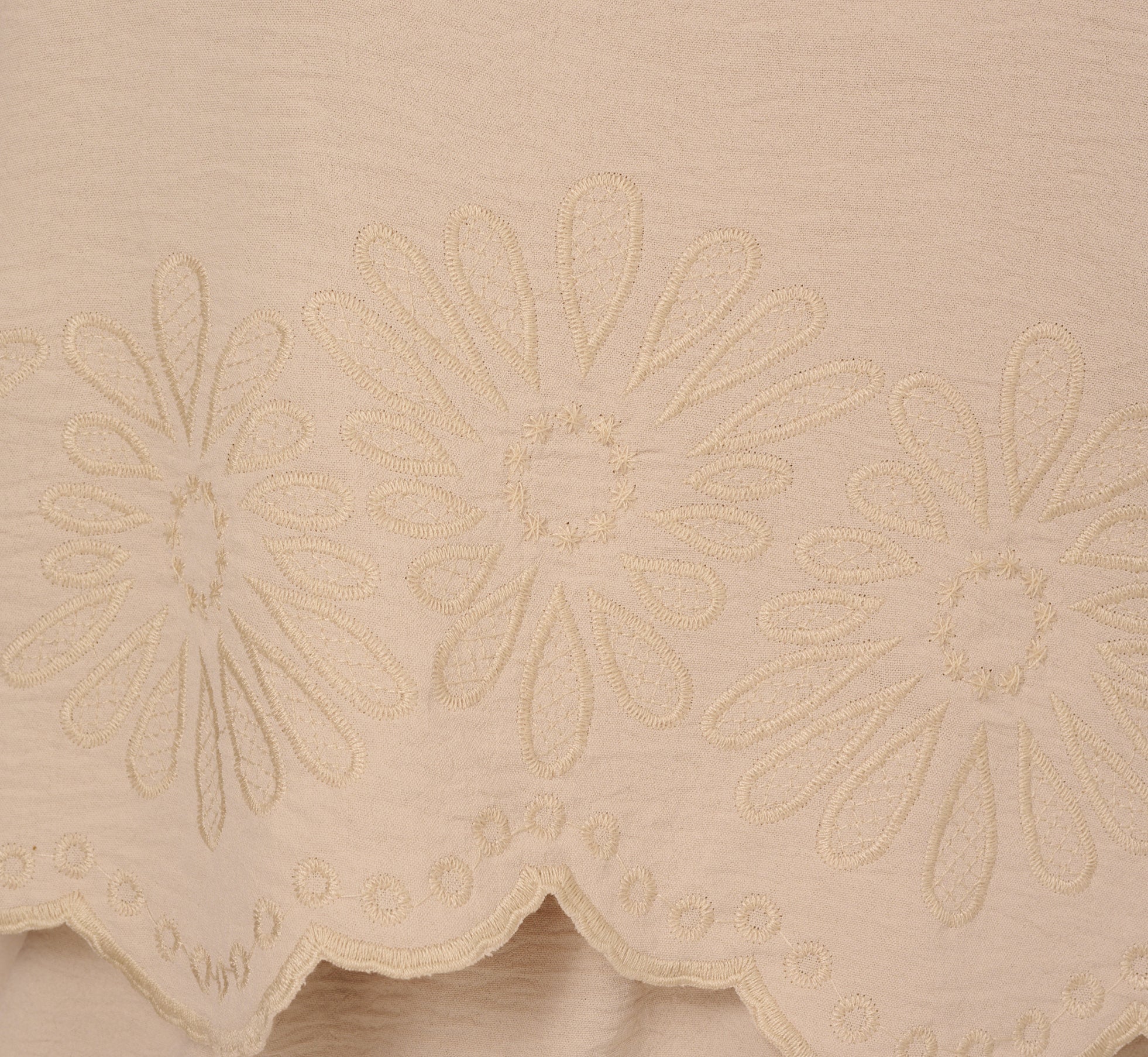 Flutter Sleeve Embroidery Scalloped Hem Top In Bamboo Wood