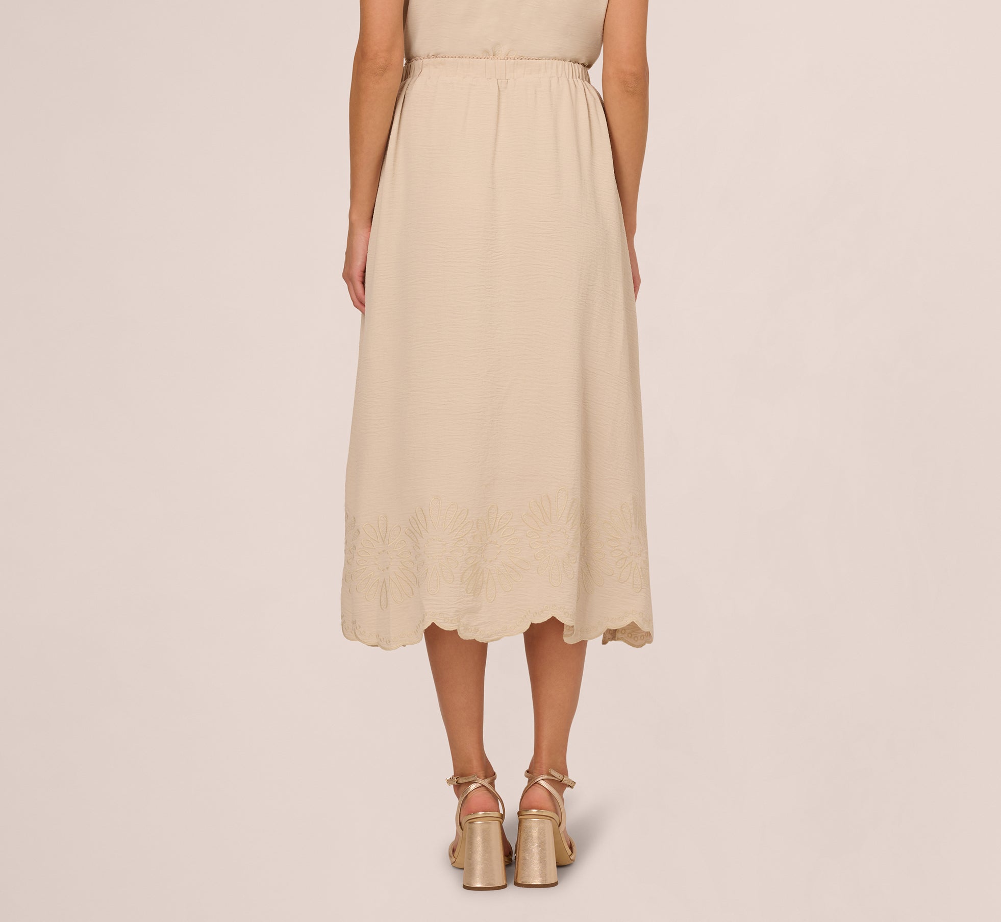 Embroidery Scalloped Hem Midi Skirt In Bamboo Wood 1