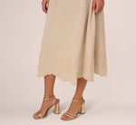 Embroidery Scalloped Hem Midi Skirt In Bamboo Wood 4