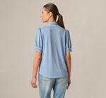 Puff Sleeve Tie Neck Top In Rainwashed Ivory 6