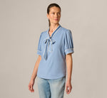 Puff Sleeve Tie Neck Top In Rainwashed Ivory 3