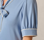 Puff Sleeve Tie Neck Top In Rainwashed Ivory 5