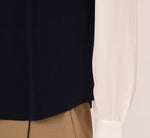 Long Sleeve Collared Sweater Vest Twofer Top In Navy Ivory 5