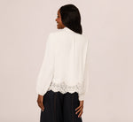 Lace Hem Tie Neck Blouse In Ivory 6