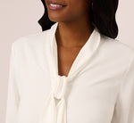 Lace Hem Tie Neck Blouse In Ivory 4