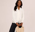 Lace Hem Tie Neck Blouse In Ivory 1