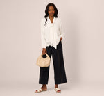 Lace Hem Tie Neck Blouse In Ivory 2