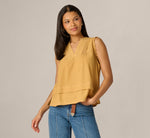Pintuck Ruffle Crinkle Tank Top In Golden Maize Ivory 3