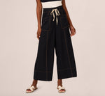 Contrast Stitched Wide Leg Drawstring Pant In Navy Khaki 2