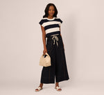 Contrast Stitched Wide Leg Drawstring Pant In Navy Khaki 1