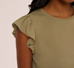 Flutter Sleeve Rib Knit Top In Army Green 4