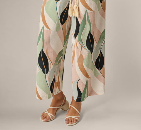Green Rope Belt Floral Printed Wide Leg Pant - Adrianna Papell