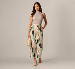 Rope Belt Floral Printed Wide Leg Pant In Seafoam Flowing Leaf 1