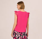 Sleeveless Lace Shoulder Pintucked Top In Hot Pink 7