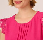 Sleeveless Lace Shoulder Pintucked Top In Hot Pink 5