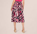 Leaf Print A Line Midi Skirt In Navy Leaf Vine 6