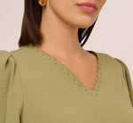Short Sleeve Scalloped Eyelet Top In Oil Green 4