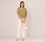 Short Sleeve Scalloped Eyelet Top In Oil Green 2