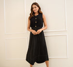 Contrast Stitching A Line Midi Skirt In Black Ivory 1