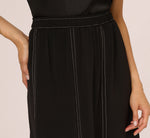 Contrast Stitching A Line Midi Skirt In Black Ivory 5