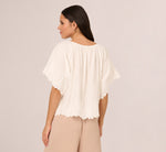 Short Sleeve Semisheer Scalloped Embroidery Top In Ivory 6