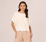 Short Sleeve Semisheer Scalloped Embroidery Top In Ivory 3