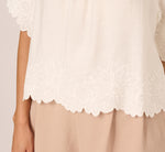 Short Sleeve Semisheer Scalloped Embroidery Top In Ivory 4