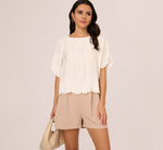 Short Sleeve Semisheer Scalloped Embroidery Top In Ivory 1