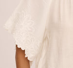 Short Sleeve Semisheer Scalloped Embroidery Top In Ivory 5