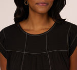 Extended Shoulder Contrast Stitch Yoke Top In Black Ivory 4