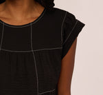 Extended Shoulder Contrast Stitch Yoke Top In Black Ivory 5