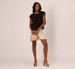 Extended Shoulder Contrast Stitch Yoke Top In Black Ivory 2