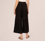 Contrast Stitching Crinkle Midi Pant In Black Ivory 5