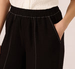 Contrast Stitching Crinkle Midi Pant In Black Ivory 3