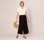 Contrast Stitching Crinkle Midi Pant In Black Ivory 1