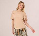 Bubble Sleeve Embroidered Top In Champagne Blush 3
