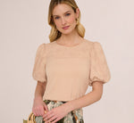Bubble Sleeve Embroidered Top In Champagne Blush 1